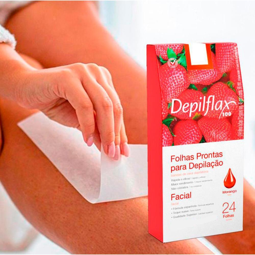Kit 12 Unidades Folhas Prontas Faciais Para Depilação Depilflax Morango Com 24 Folhas