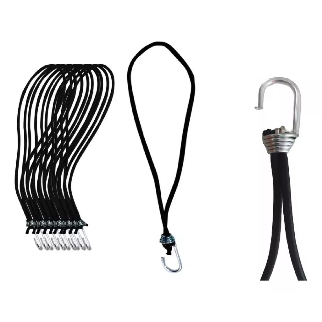 Kit Extensor Elástico Corda Fixador Lona Caminhão Moto Carro Carga 35cm Preto