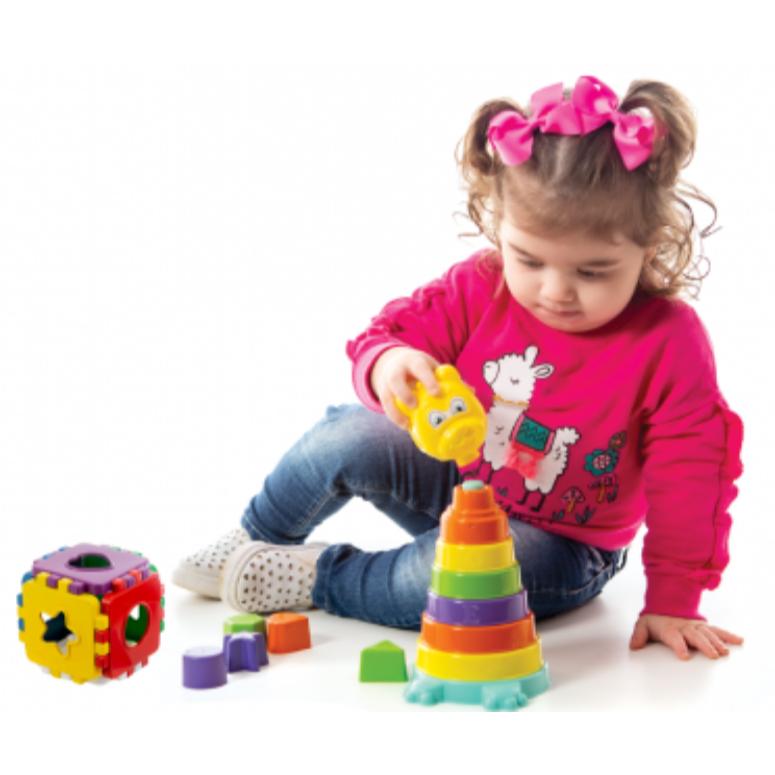 Kit Brinquedos Educativos 18pçs Torre Urso De Empilhar + Cubo Pedagógico -coordenação Aprendizado Cognição - Queen Shop