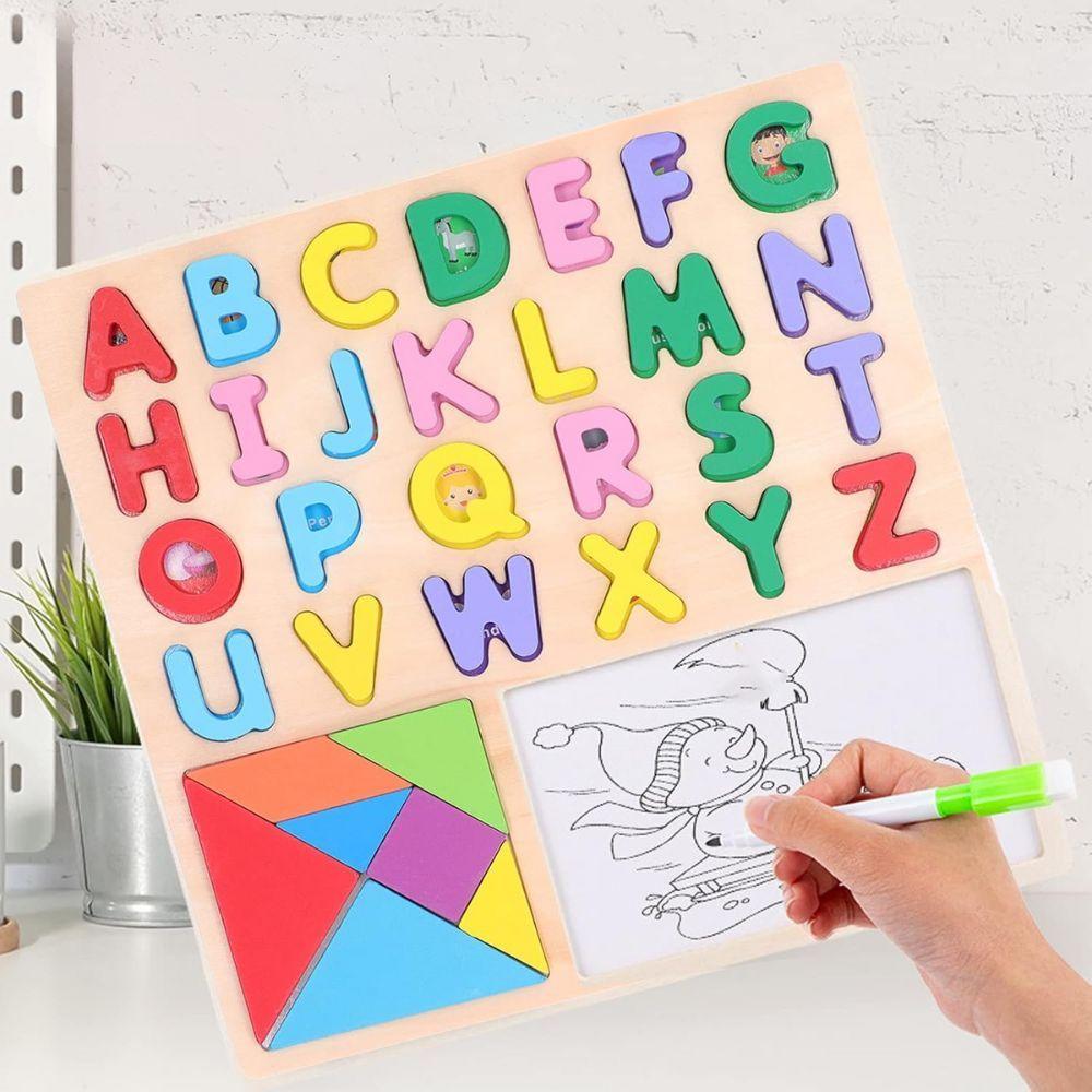 Tabuleiro Educativo Pedagógico Montessori Encaixe Números E Letras Com Quadro Caneta Para Desenhar