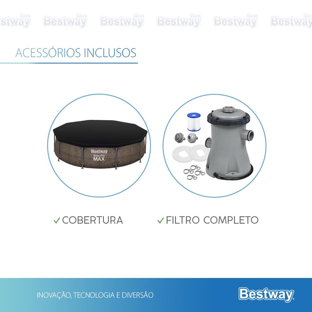 Piscina Estrutural 4678l Circular Deluxe + Filtro 110V Ou 220V + Capa Bestway