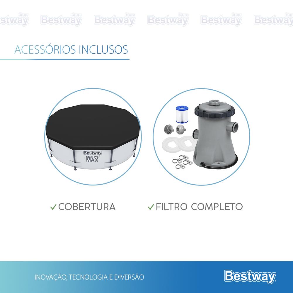 Piscina Estrutural 4678l Circular PRO MAX + Filtro 110V Ou 220V + Capa Bestway