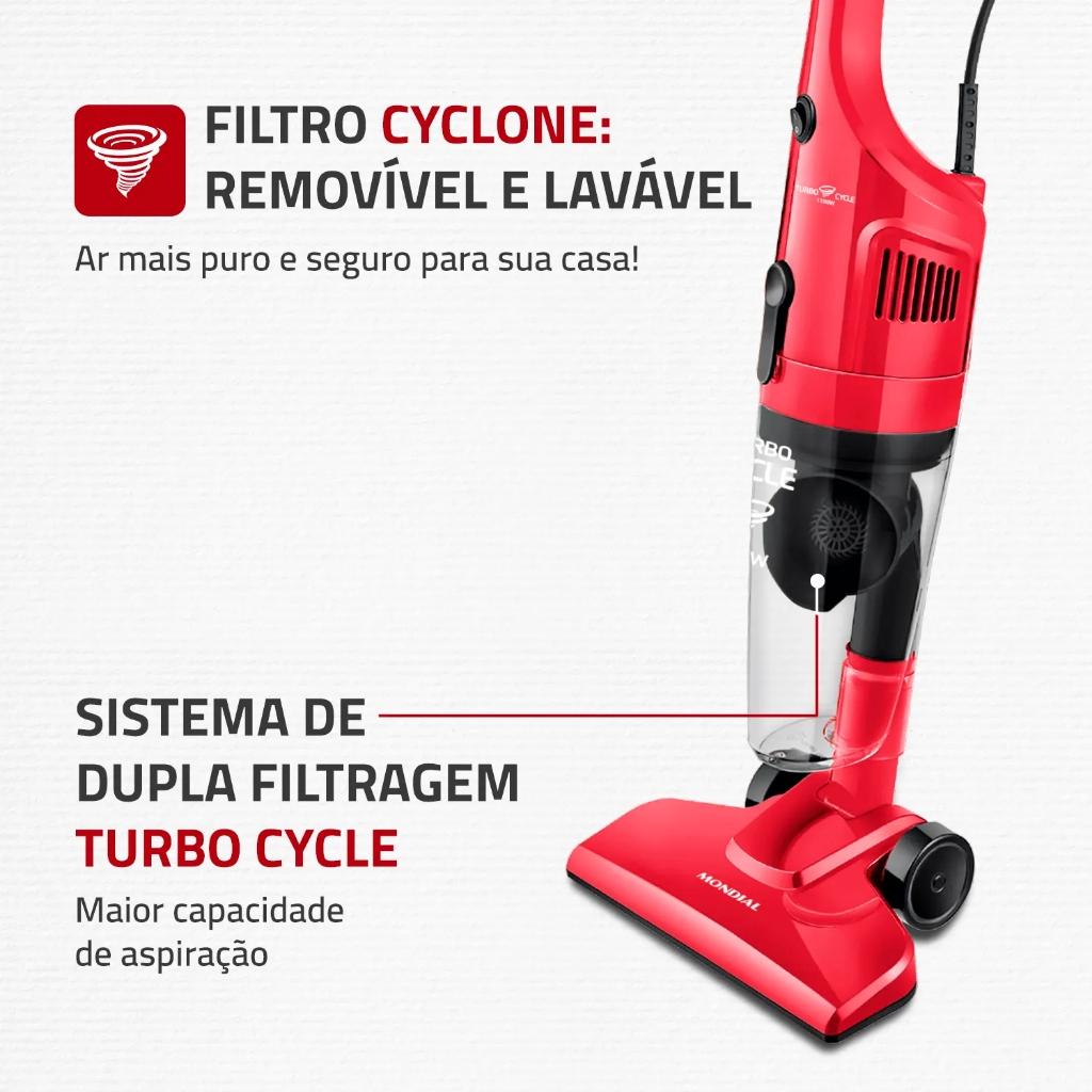 Aspirador De Pó Vertical Portátil Turbo Cycle Ap-36 1100w Vermelho Preto 220V Mondial