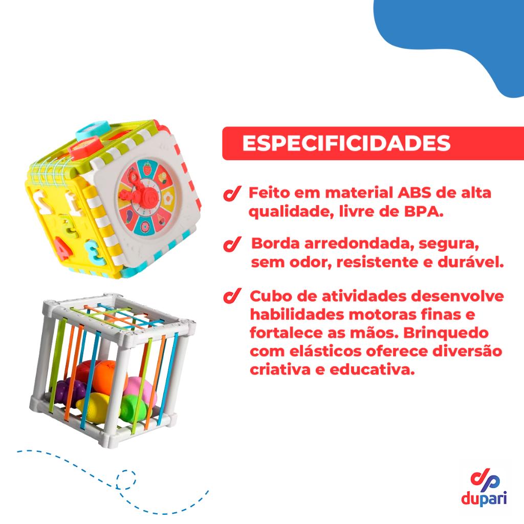 Cubo Didático Com Elástico Cubo Pedagógico Encaixe Colorido Aprendizagem Montessori Multi Sensorial