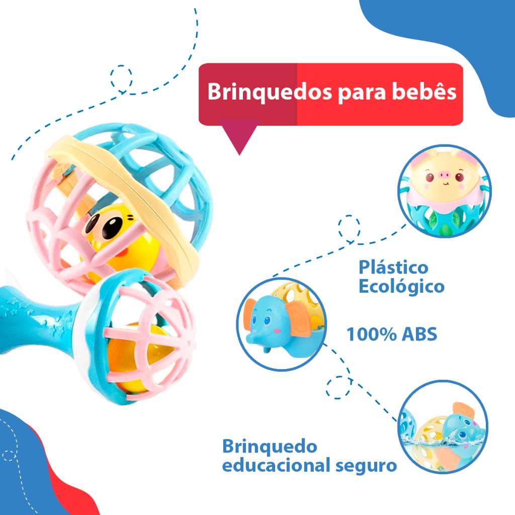 Chocalho Divertido Bolinha Mordedor Brinquedo De Bebe Silicone 2pçs Mordedor Chocalho Bebe Animais