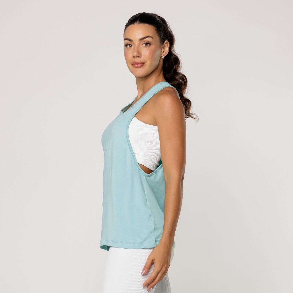 Regata Fitness Cavada Viscolycra Cinza Básica Feminina Academia Lot Fitness