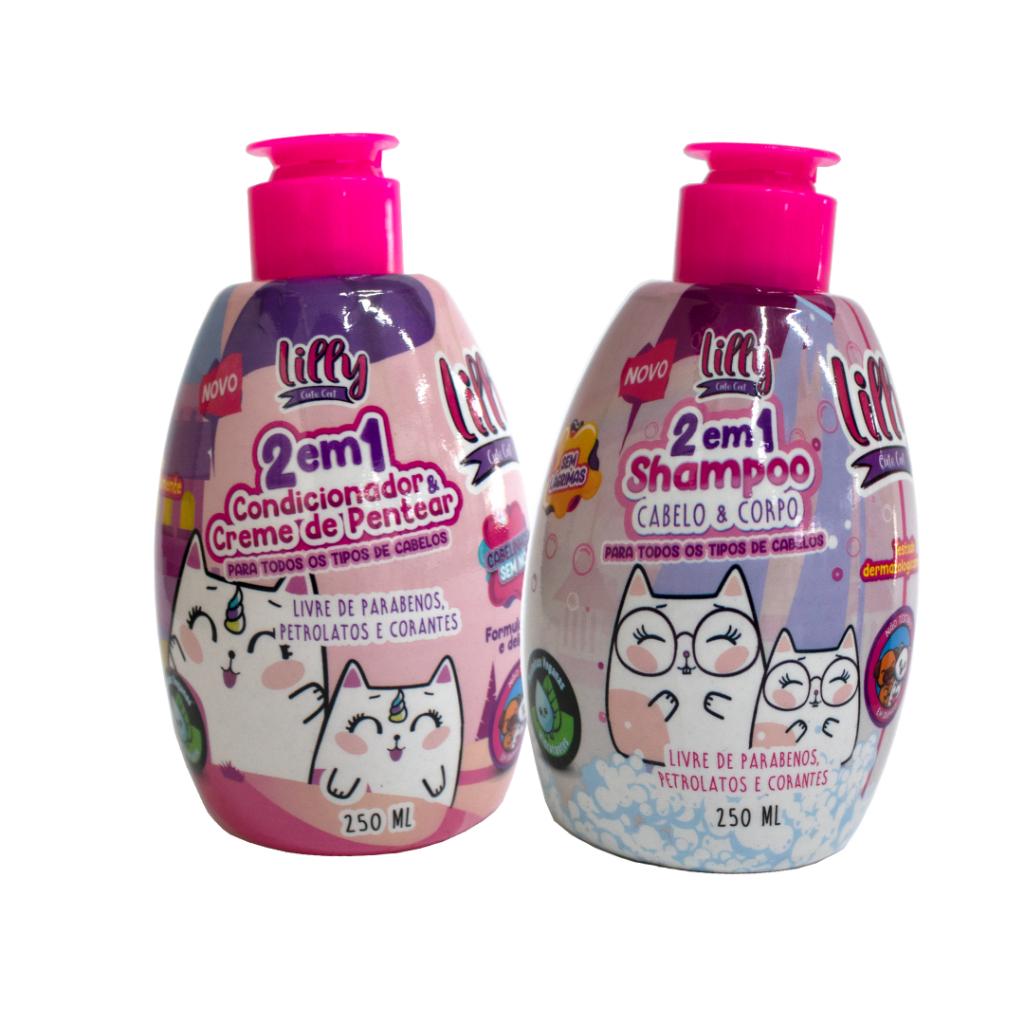 Kit Shampoo 2 Em 1 Cabelo E Corpo E Condicionador 2 Em 1 Lilly Cute Cat