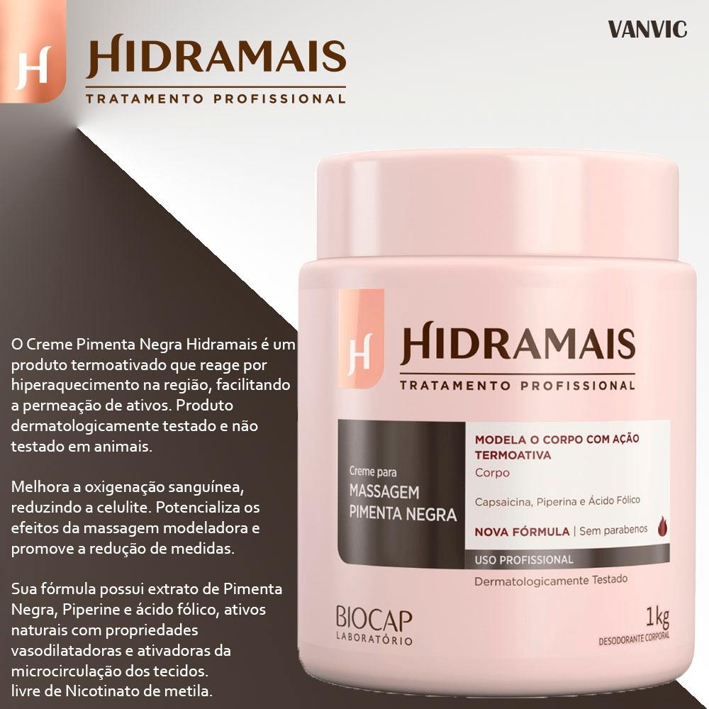 Hidramais Creme Para Massagem Pimenta Negra Lipotérmico Corporal 1kg Redução Gordura Localizada E Massagem Modeladora