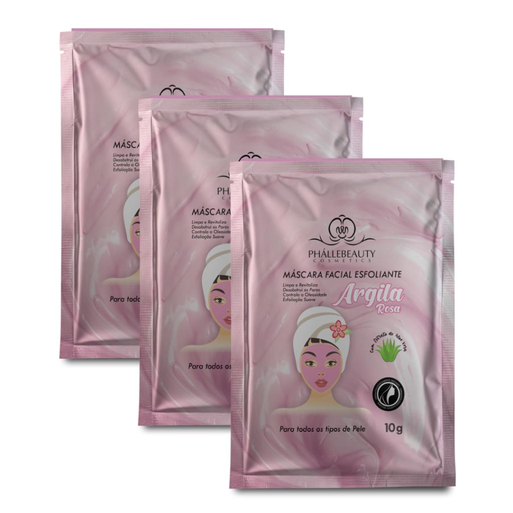 10 Mascaras Facial Argila Rosa Sachê 10G Phallebeauty