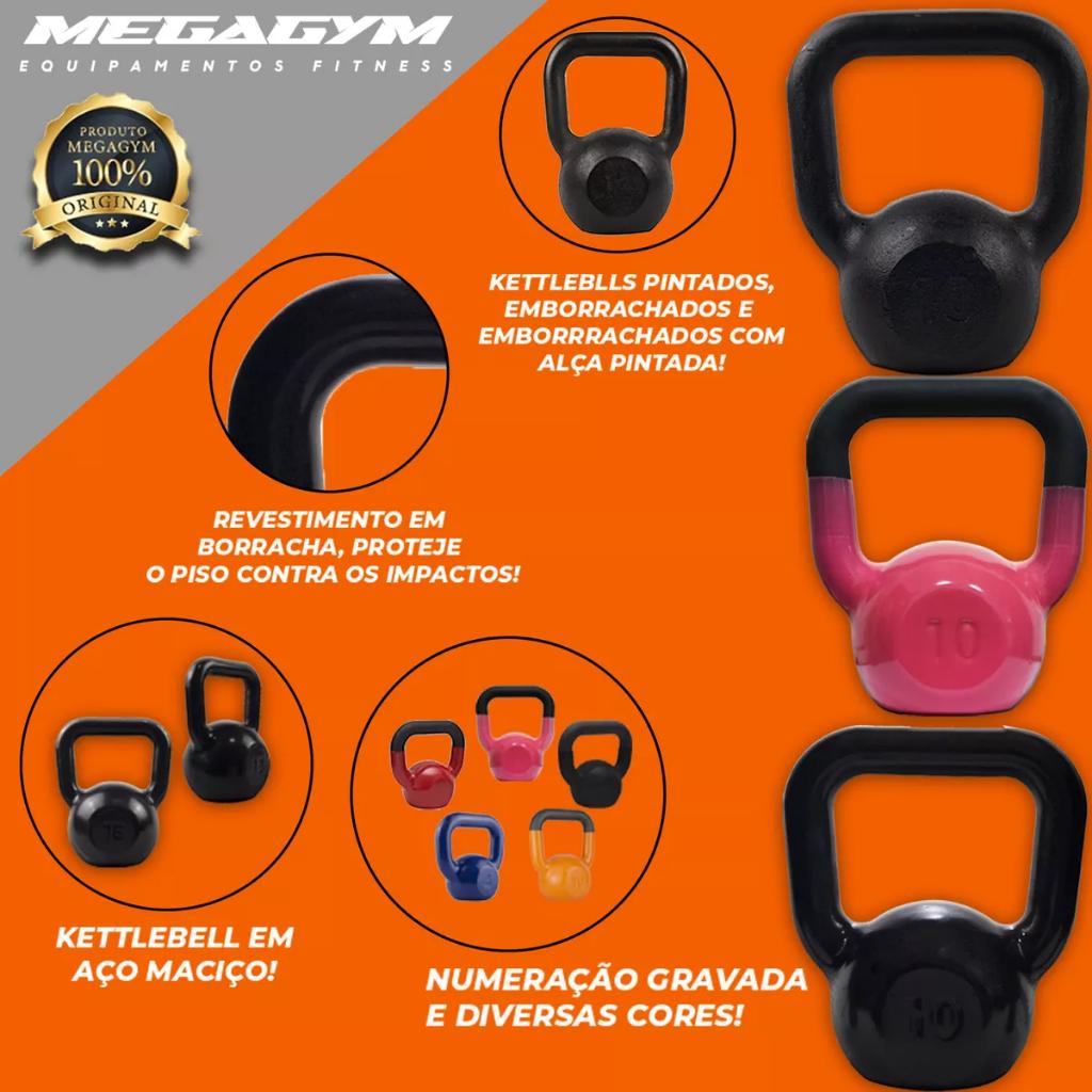 Kettlebell Pintado 14kg Ao 26kg Peso De Academia Para Treino De Musculação