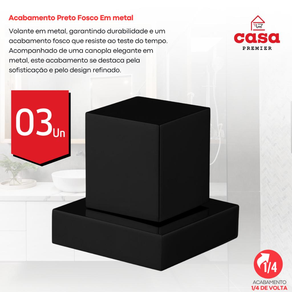 Kit 3 Acabamentos Quadrado Registro Chuveiro Pressão/Gaveta 1/2 E 3/4 Preto 100 Metal Padrão Deca
