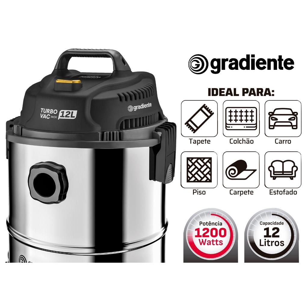 Aspirador De Pó Turbo Vac Gradiente Inox 12 Litros 1200w