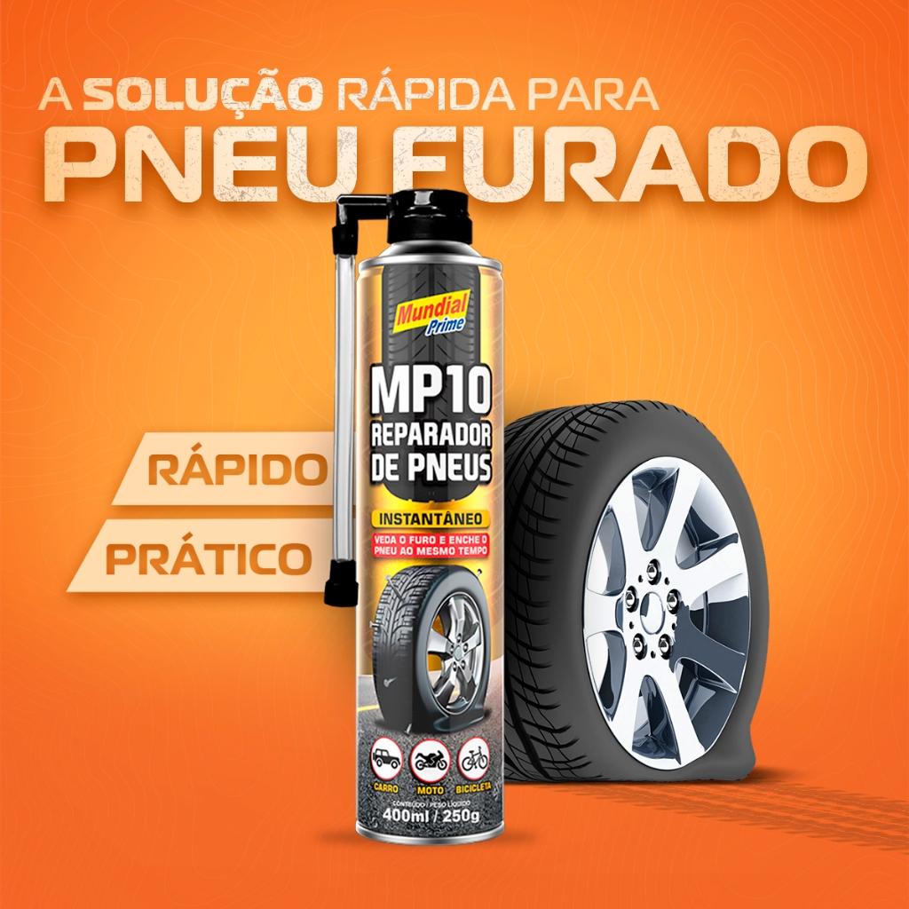 Reparador De Pneu Spray Carro Moto Bicicleta 400ml MP10 Mundial Prime Pneu Furado Segurança