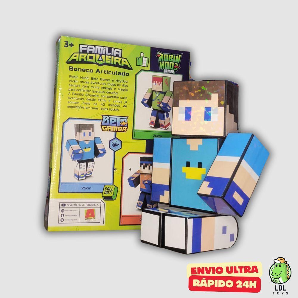 Boneco Gamer Skin Articulado Família Arqueira Beto Gamer Youtuber 25cm Algazarra