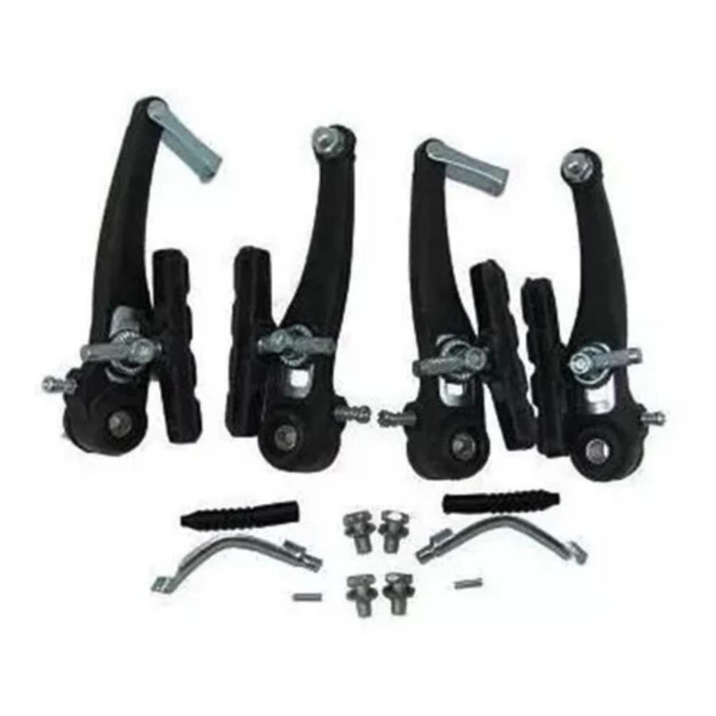Freio V-brake Em Nylon Preto Mtb Bike C/Manete E Cabos