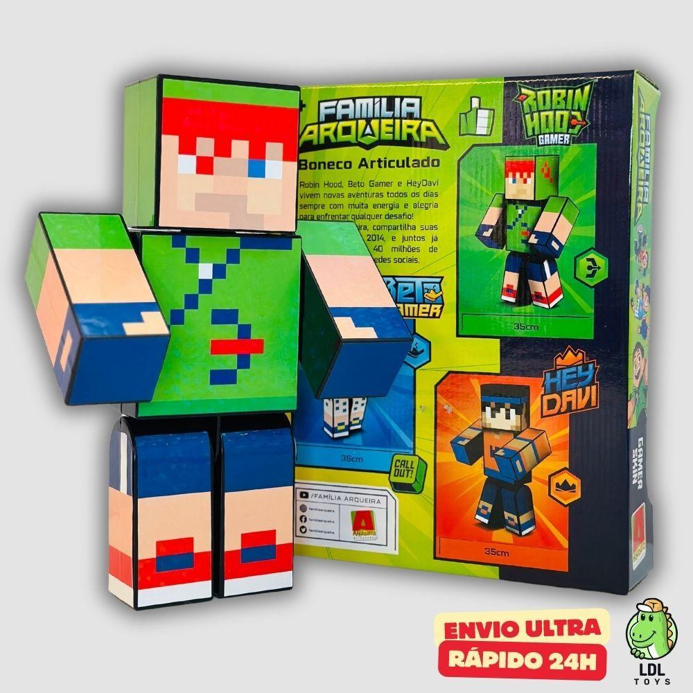 Kit 3 Bonecos Robin Hood + Hey Davi + Beto Gamer Familia Arqueira Articulado Youtuber 25cm