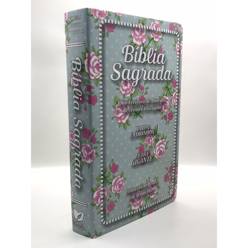 Bíblia Sagrada Tamanho Grande Com Harpa Palavras De Jesus Em Vermelho Capa Papel Florida Verde