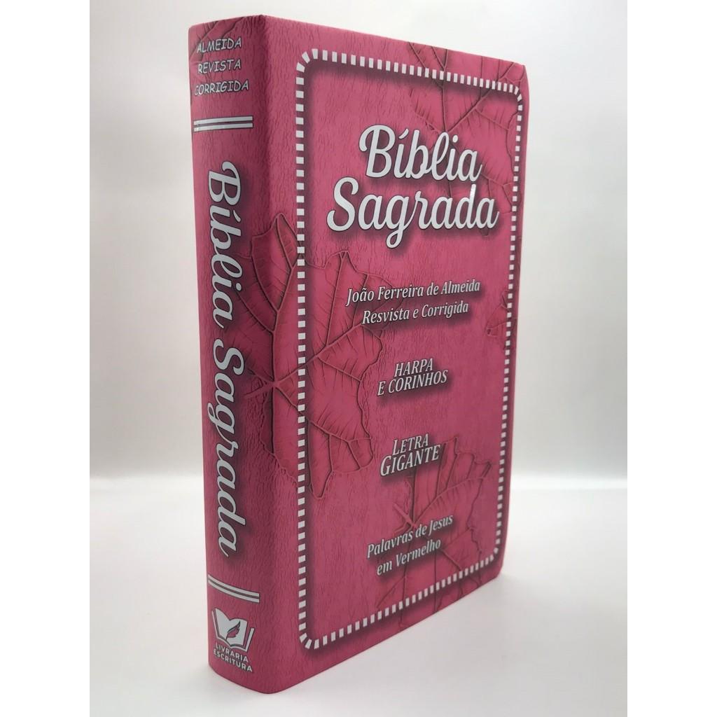 Bíblia Sagrada Tamanho Grande Com Harpa Palavras De Jesus Em Vermelho Capa Papel Folha Pink