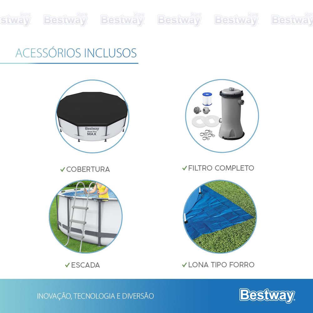 Piscina Estrutural 9150 Litros + Escada + Capa + Forro + Bomba Filtrante Bestway