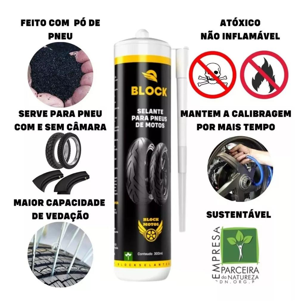 Selante Anti Furo Para Pneu De Moto Block 300 Ml 2 Frascos - Pneu Furado Nunca Mais