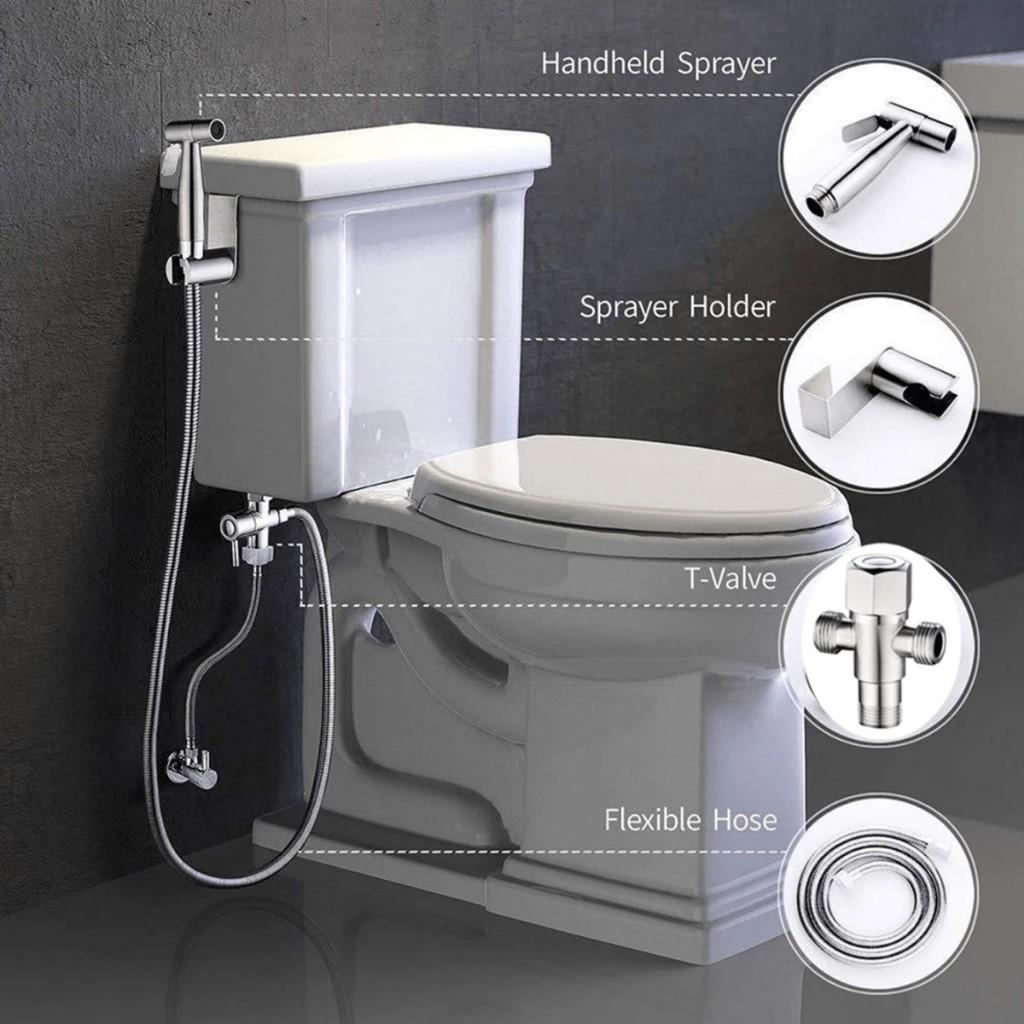 Ducha Higiênica Quadrada Aço Inox 304 Escovado Banheiro Luxo Kit Completo Com Registro E Mangueira 1.5m Yesop