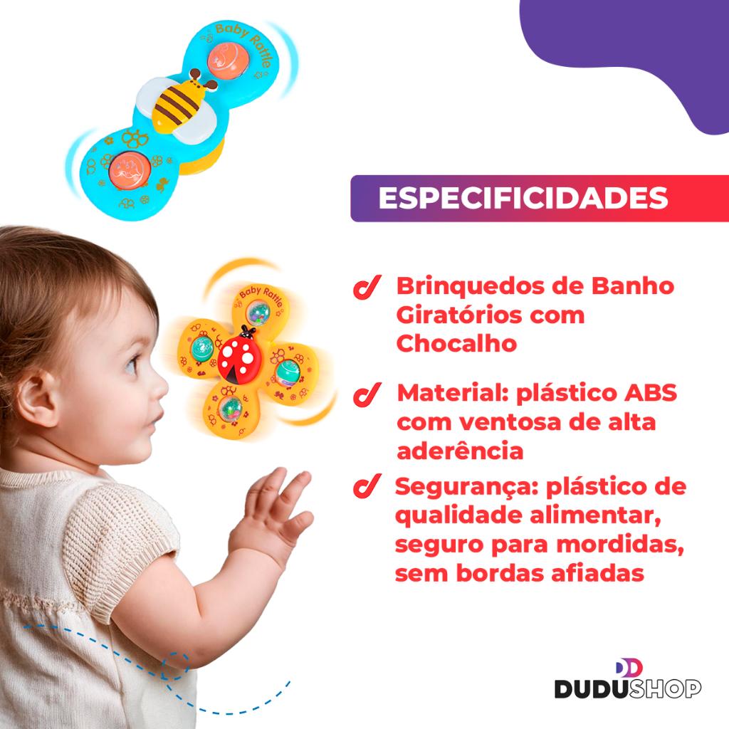 Kit 3 Brinquedo Infantil Chocalho Giratório Spinner Com Ventosa Brinquedos Banho