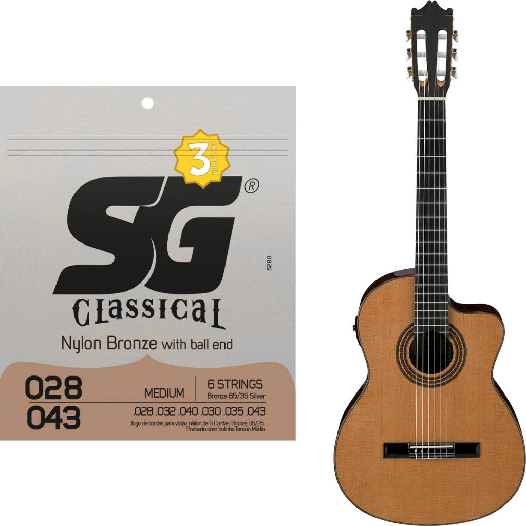 Kit 3 Encordoamento Sg Violão Nylon Triple Pack 028 Bronze 65/35