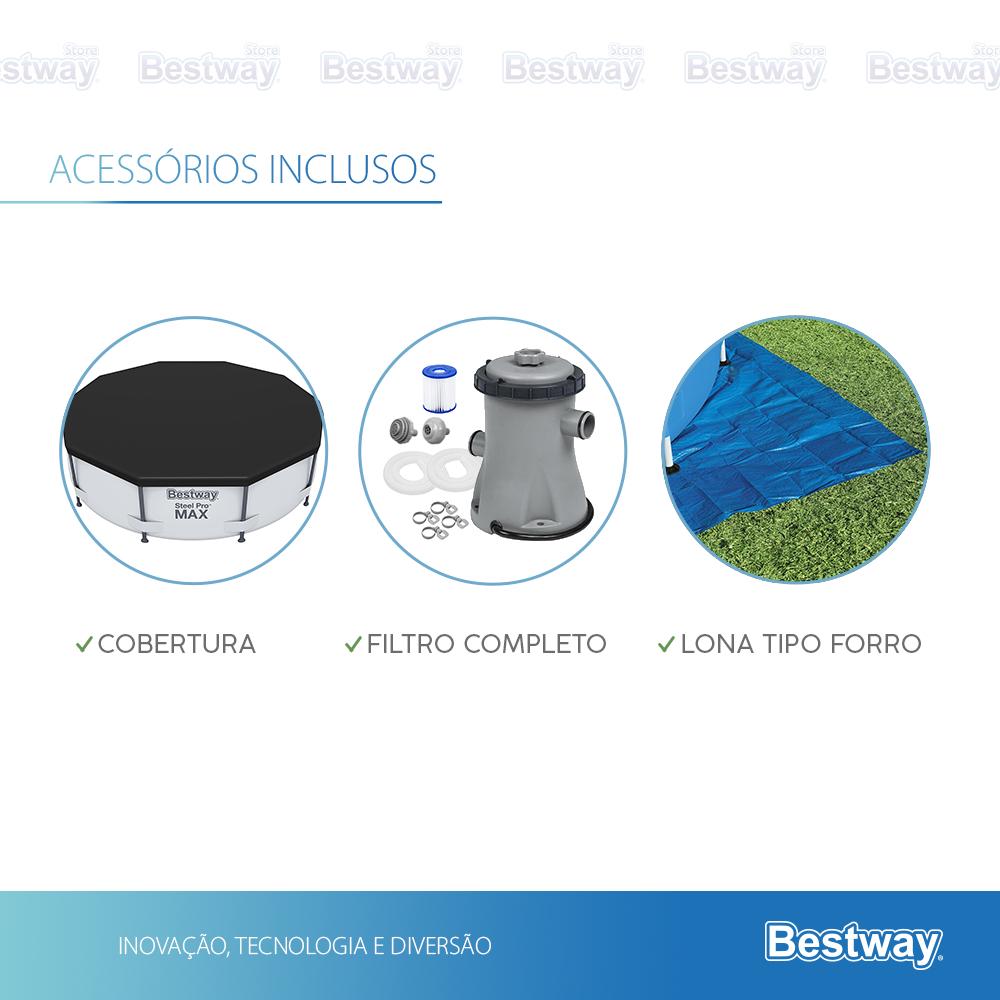 Piscina Estrutural 6473 Litros + Bomba Filtrante + Capa + Forro Bestway