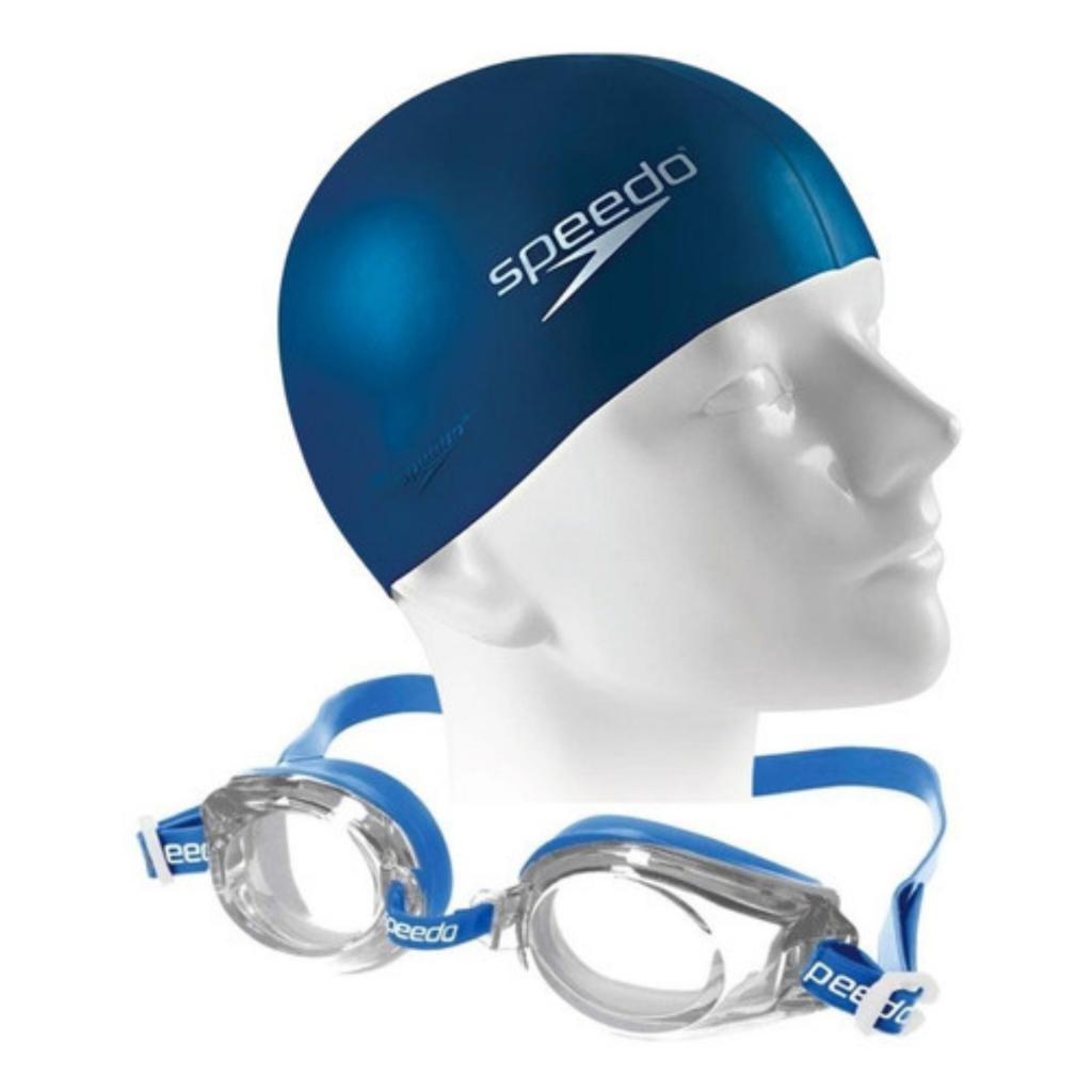 Kit Óculos De Natação + Touca De Silicone Speedo Adulto Impermeável Hidroginástica Original