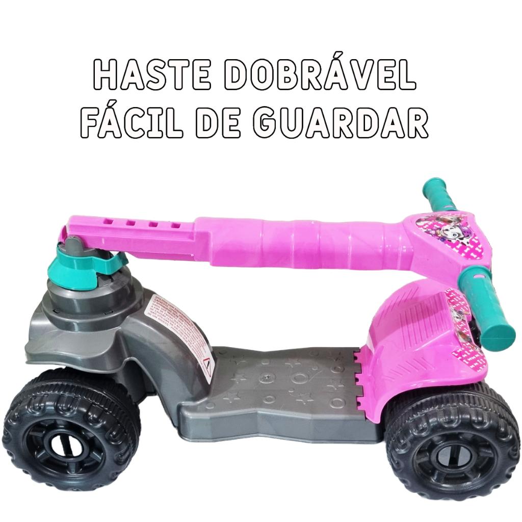 Patinete Infantil 4 Rodas Menina Rosa - 2 A 5 Anos - 64cm Altura - 4 Regulagens Altura - Dobrável - Certificado Inmetro