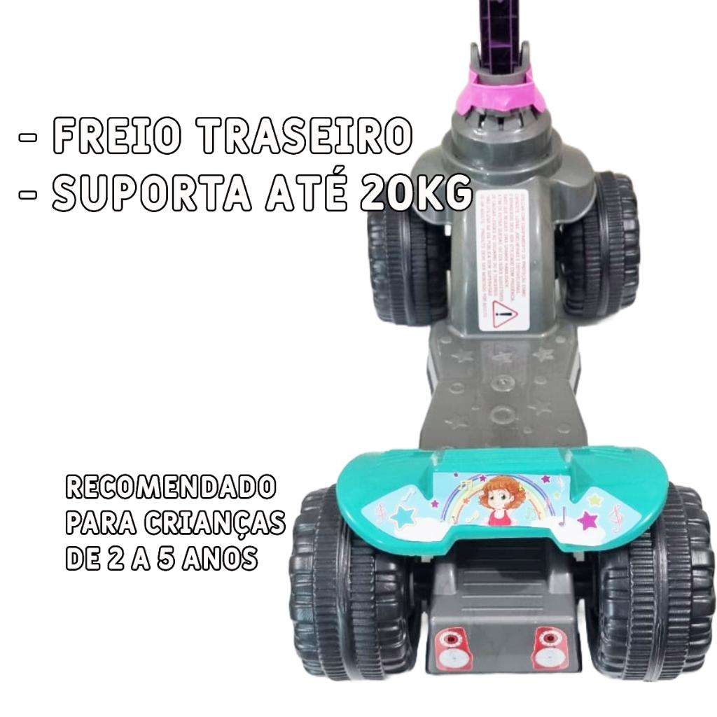 Patinete Infantil 4 Rodas Menina Tiffany - 2 A 5 Anos - 64cm Altura - 4 Regulagens Altura - Dobrável - Cert.inmetro