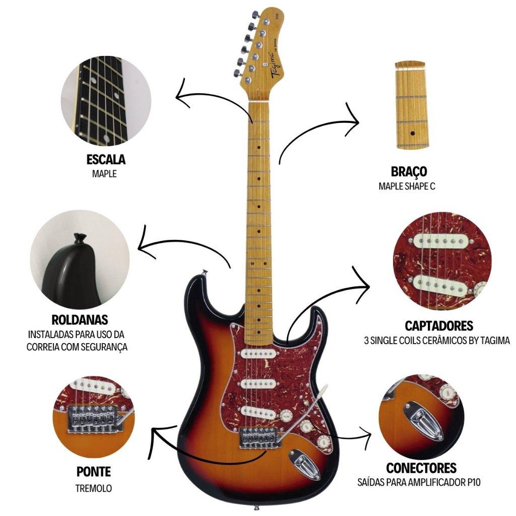 Kit Guitarra Tagima Stratocaster Tg530 + Amplificador Sheldon + Acessórios