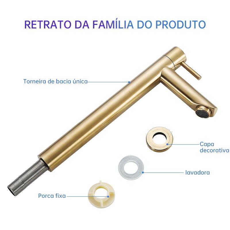 Torneira Monocomando Bica Alta Banheiro Dourada/cromada/preto 35cm Kgold