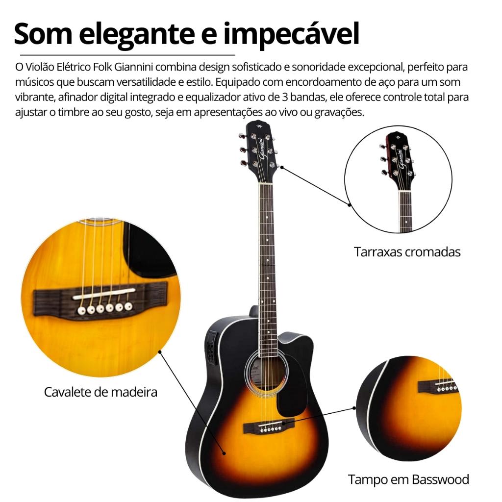 Violao Giannini Elétrico Folk Gd1 Gdc1 Eq
