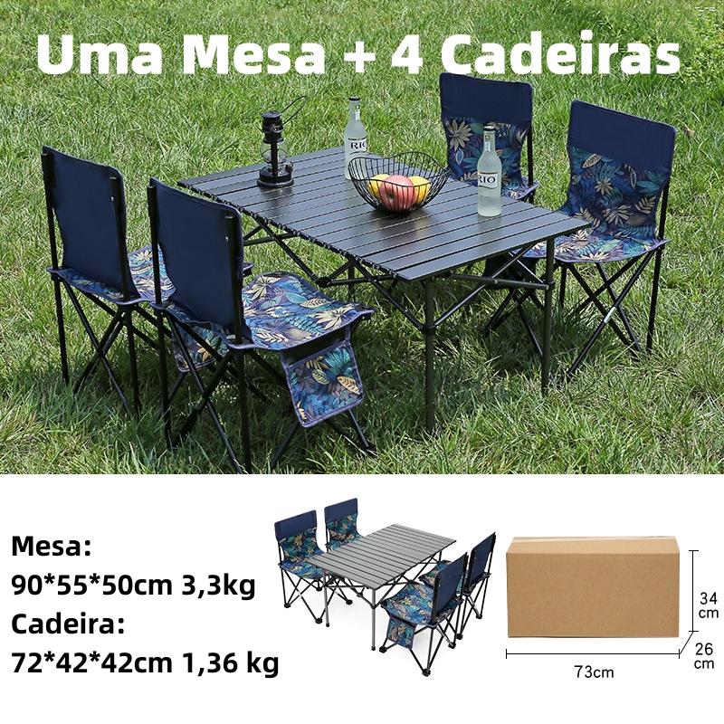 Kit Mesa Dobrável Com 4 Cadeiras Joyfox Mesa Dobravel Portatil 90x55cm Mesa De Campismo Acampamento