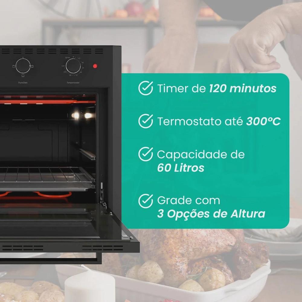 Forno Eletrico Nardelli Embutir 60L Black EB60