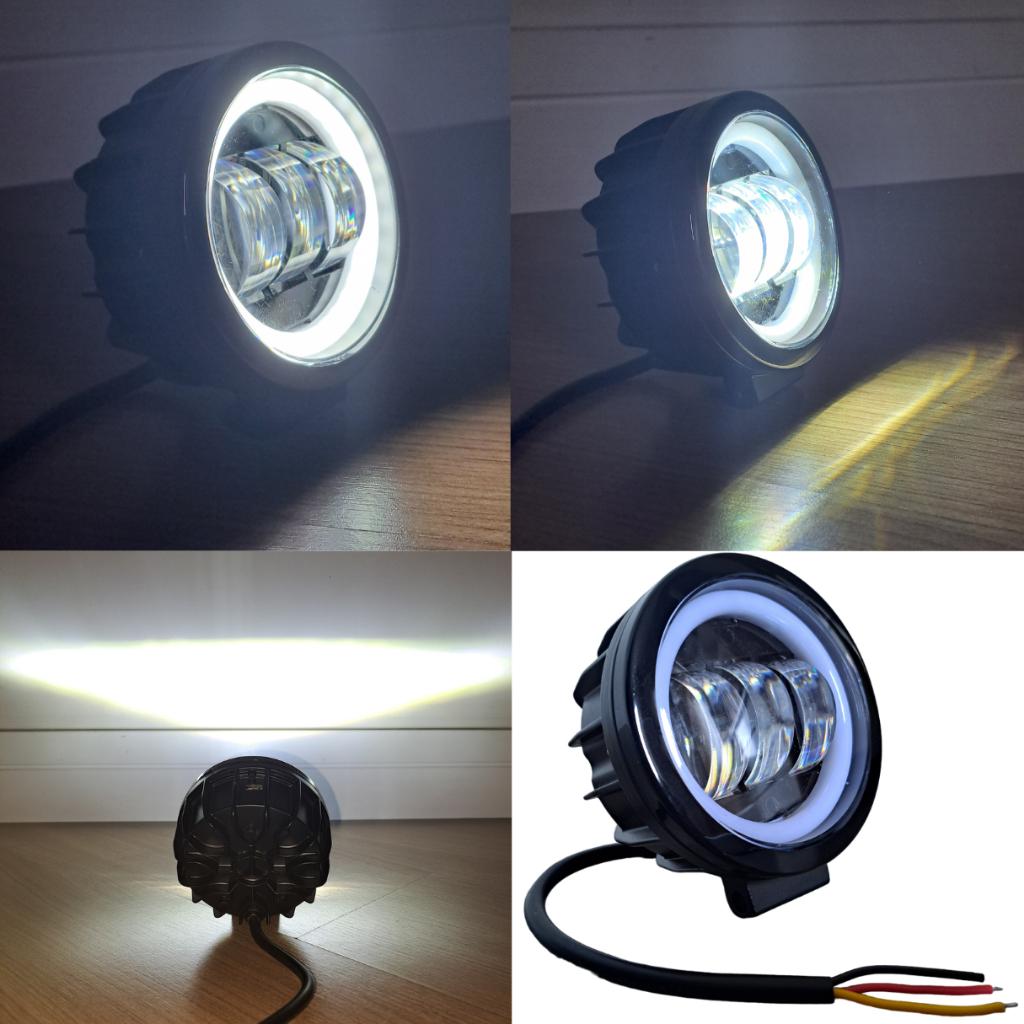 Par Farol Milha Angel Eye LED 30w Off Road Gaiola Jeep Baja 4x4 Moto Jipe Bugre Buggie Kombi Trilha