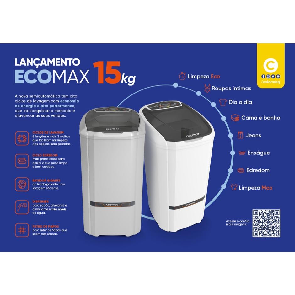 Tanquinho/máquina De Lavar Roupas Semi-automática Colormaq 15kg Ecomax Lcs