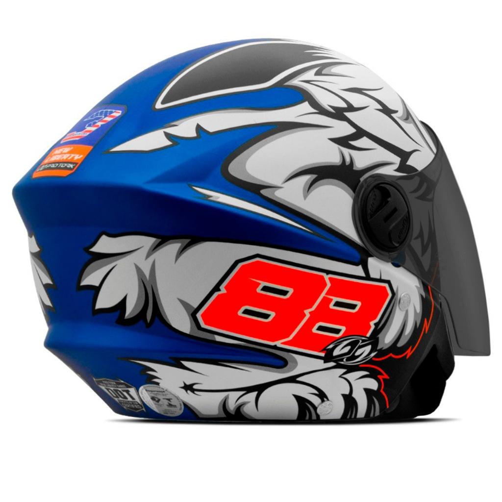 Capacete Aberto De Moto Feminino E Masculino New Liberty Three Azul Brilhante Gp 88 PRO Tork