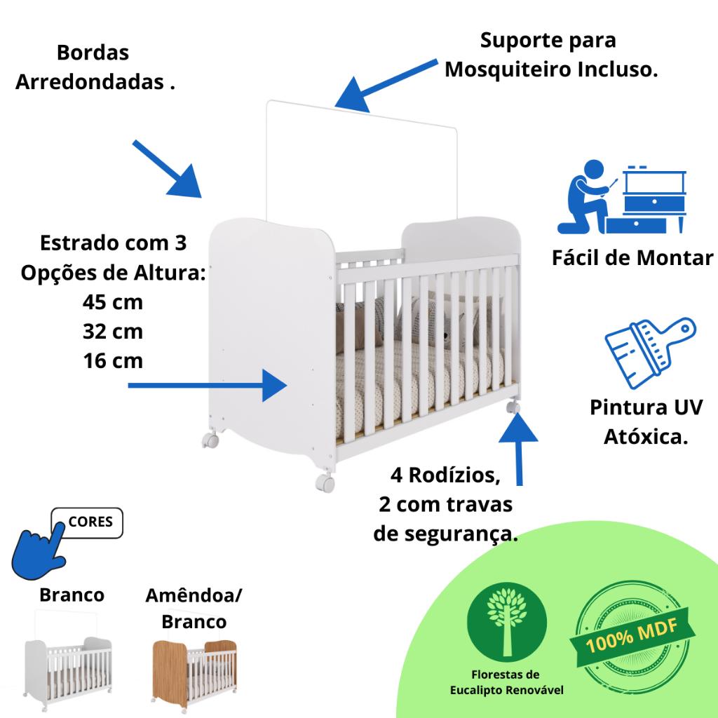Quarto De Bebê Completo Guarda Roupa 4 Portas Berço Americano Cômoda Uli 4 Gavetas Faura