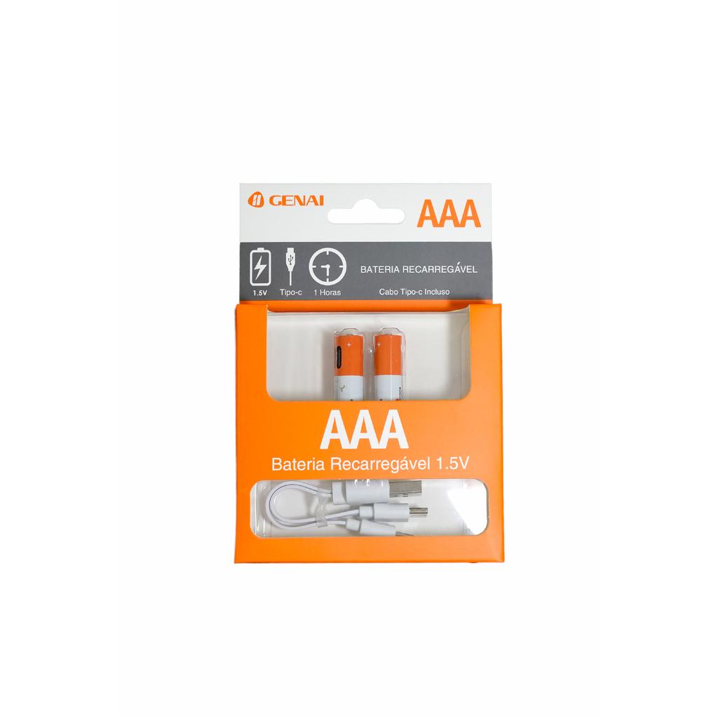 Kit 2/4 Pilhas Aaa Recarregável 750mwh Genai Tipo C 1.5v