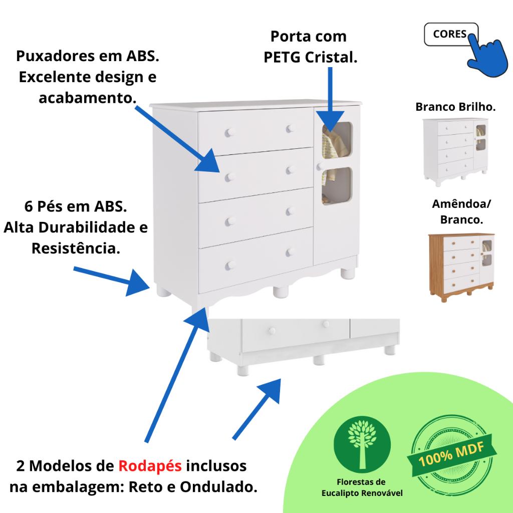 Quarto De Bebê Completo Guarda Roupa Uli 2 Portas Cômoda Uli 100 Mdf