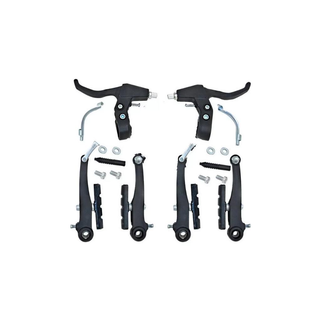 Freio V-brake Nylon Completo Com Manete E Cabos Bike