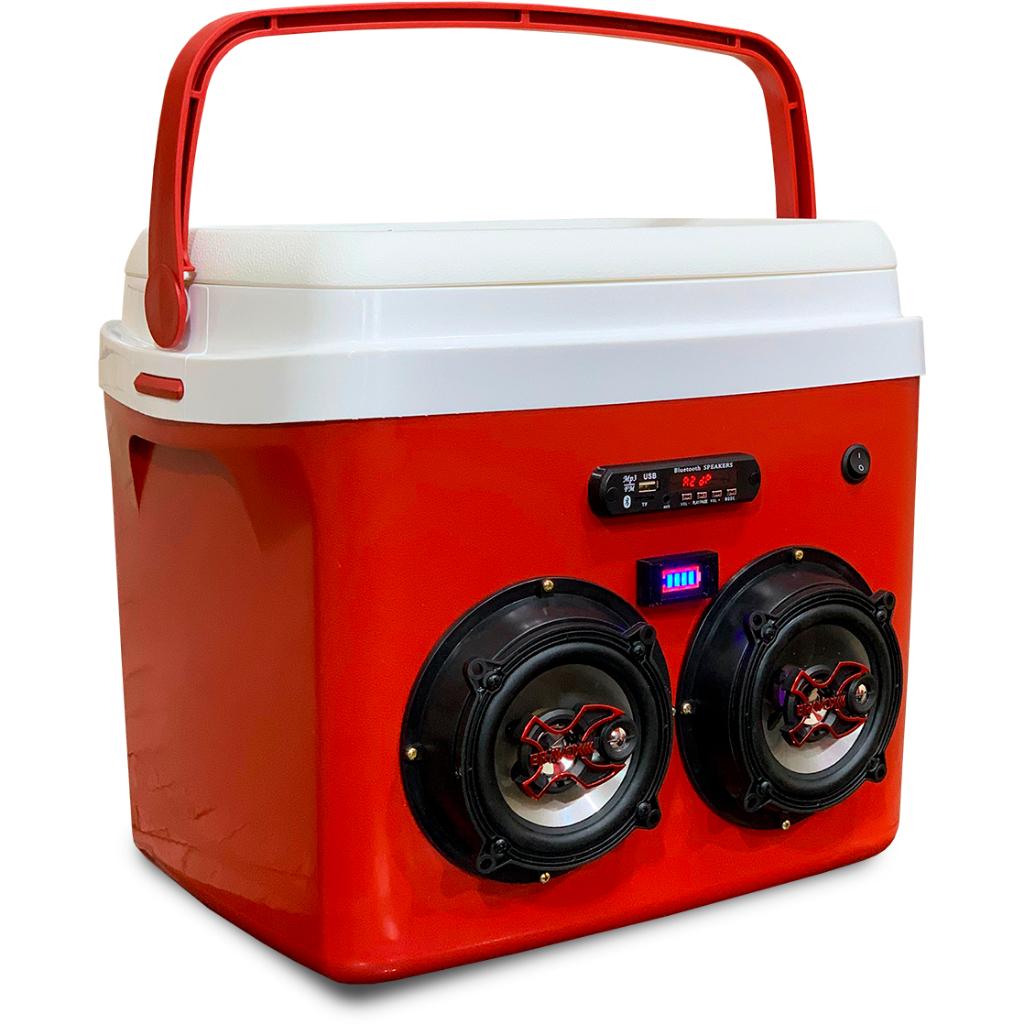 Caixa Termica 32l Cooler Tampa Alça - Bateria Som Bluetooth USB Fm Aux Sd Falante 5 Polegadas 100w