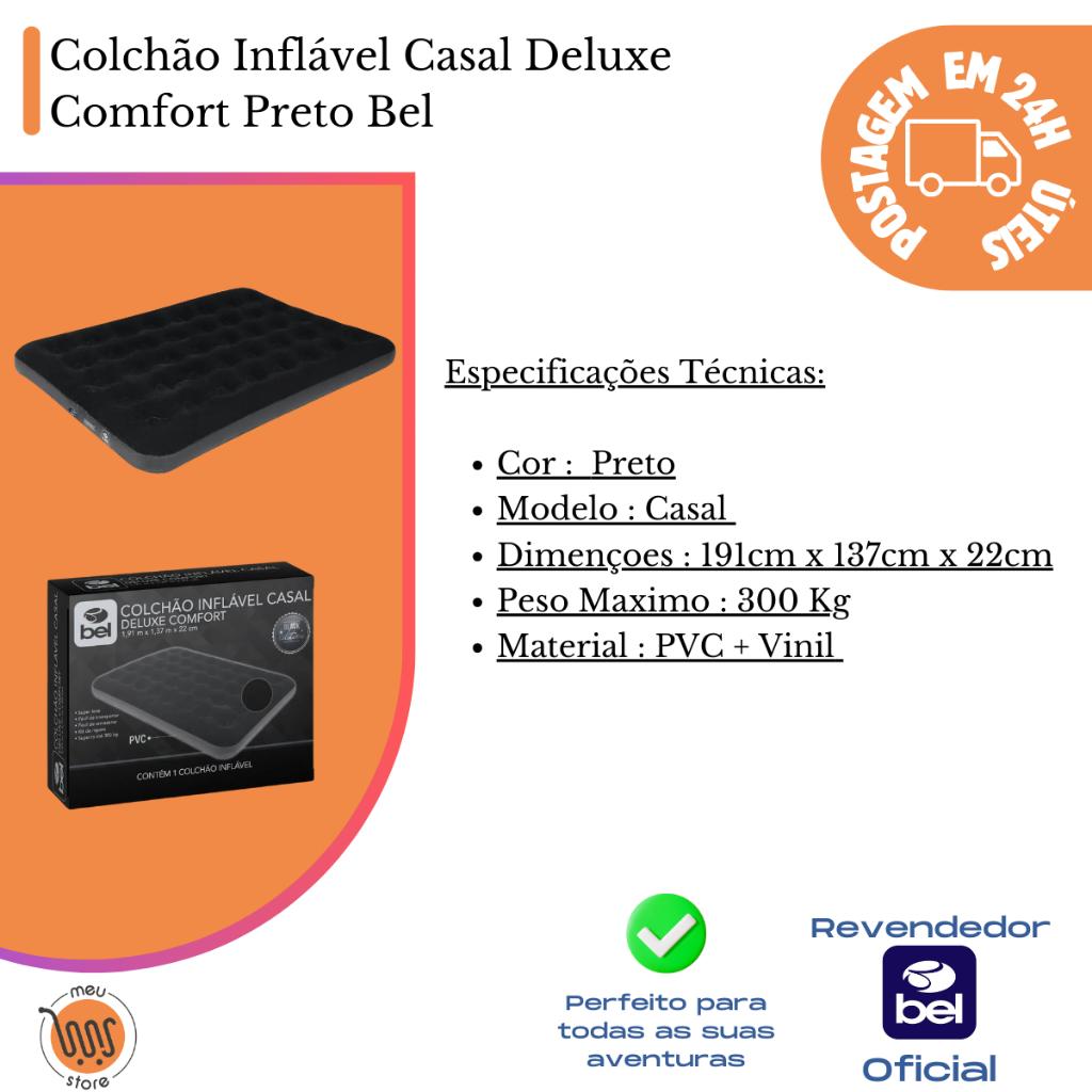 Colchão Inflável Casal Até 300kg Camping Deluxe Comfort Preto Belfix