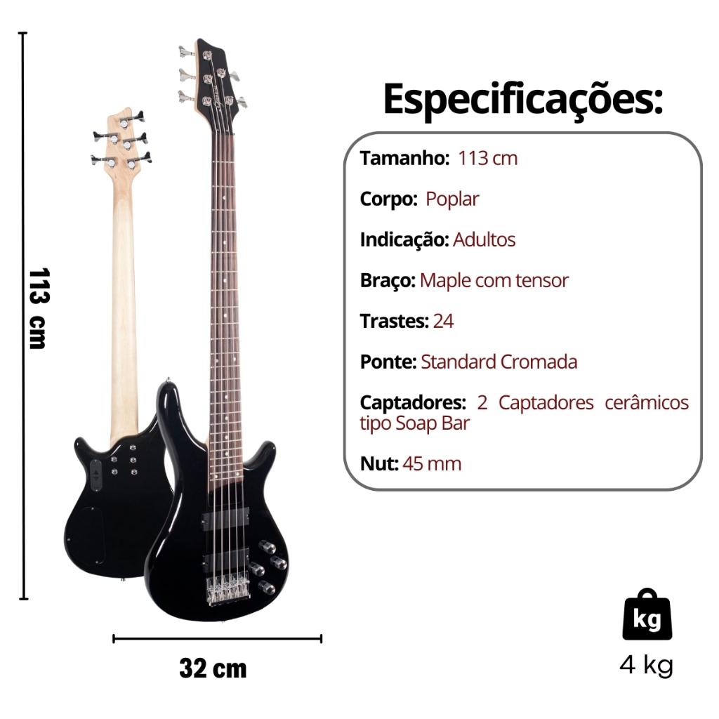 Kit Contra Baixo 5 Cordas Giannini Gb205a Ativo + Acessórios