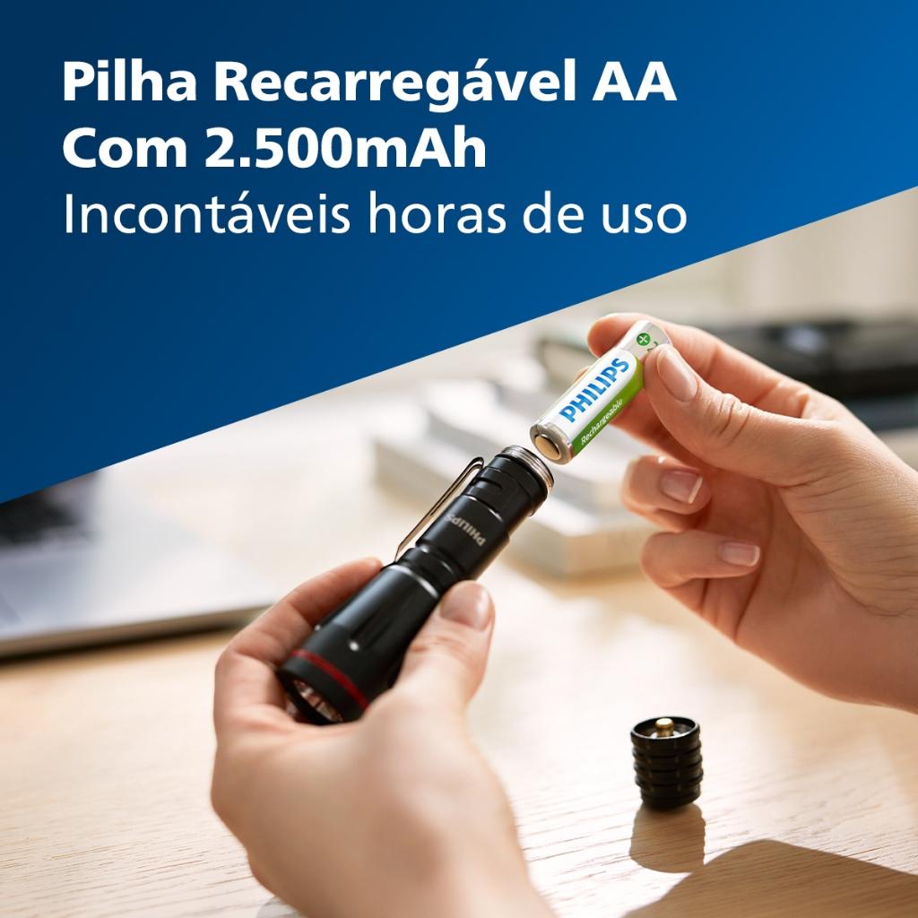 Pilha Recarregavel Aa Philips Bateria 2A 2500mah Pequena 4 Unidades