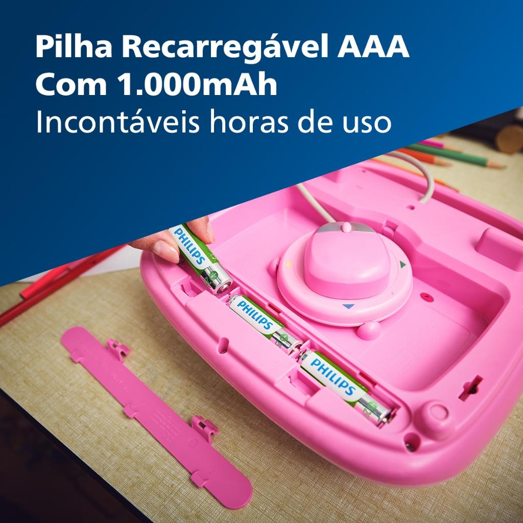 Pilha Recarregavel Aaa Philips Bateria 3A 1000mah Palito 4 Unidades