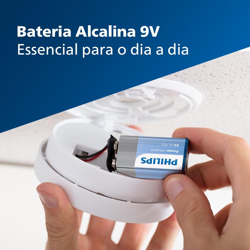 Pilha Alcalina 9V Philips Bateria 9 Volts 6lr61 6F22 1 Unidade