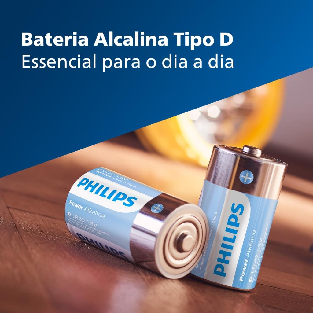 Pilha Alcalina D Philips Bateria Grande Kit 4 Unidades